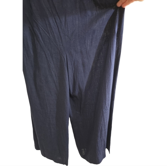 NWT Finders Keepers Limoncello Jumpsuit Navy Cropped Wide Leg Tie Back 10 Linen - Picture 5 of 13